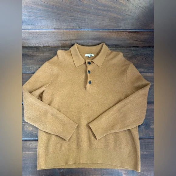 Madewell Men's Polo Sweater in Camel Brown - Picture 6 of 15
